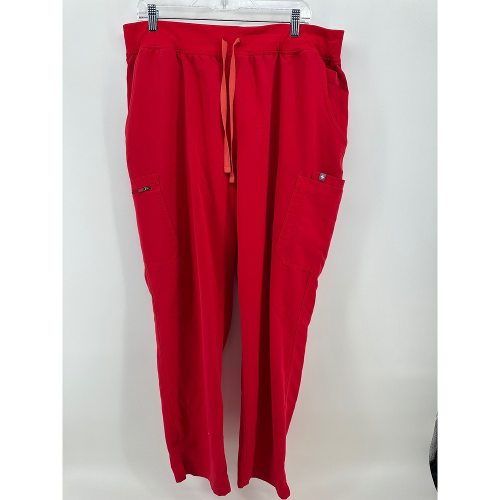 FIGS HW Yola High Waisted Straight Leg Scrub Pants Red 1000209 Women XL